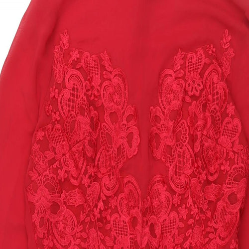 ASOS Womens Red Polyester Shift Size 10 Mock Neck Zip - Pleated Lace Detail
