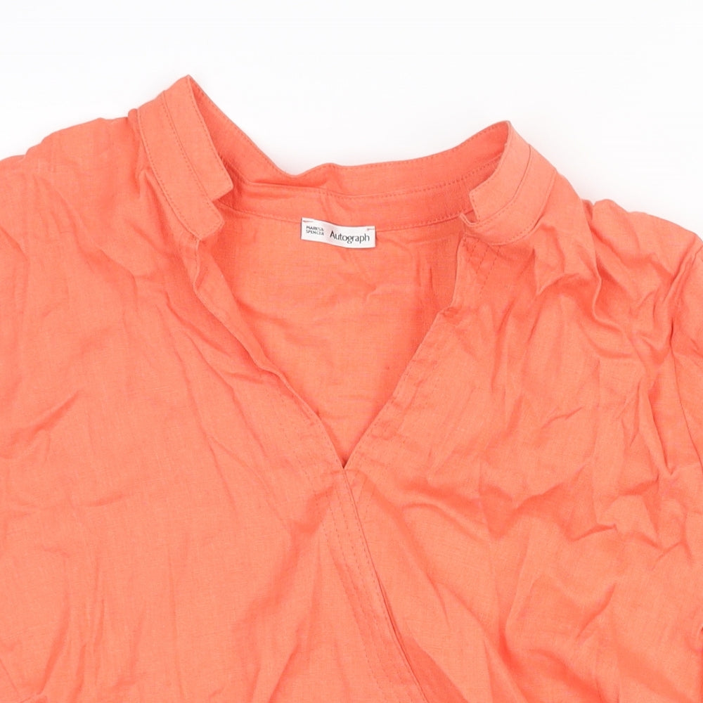 Autograph Womens Orange Linen Basic Blouse Size 22 V-Neck - Buckle Detail