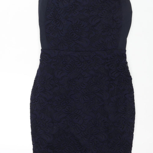 Vesper Womens Blue Viscose Pencil Dress Size 10 Square Neck Zip - Lace Panel