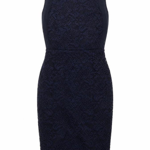 Vesper Womens Blue Viscose Pencil Dress Size 10 Square Neck Zip - Lace Panel