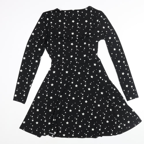 Pour Moi Womens Black Geometric Polyester Fit & Flare Size 10 Scoop Neck Pullover - Star Print