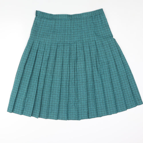 EWM Womens Blue Check Polyester Pleated Skirt Size 16 Zip