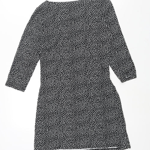 Joules Womens Black Geometric Viscose Mini Size 10 Boat Neck Pullover - Rouched Detail