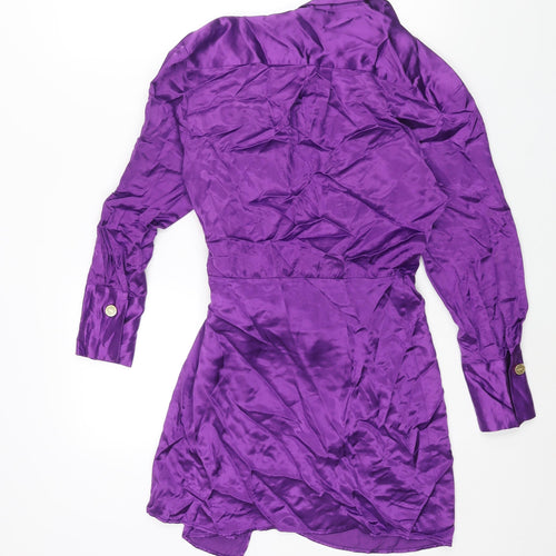 Zara Womens Purple Polyester Wrap Dress Size XS Collared Tie