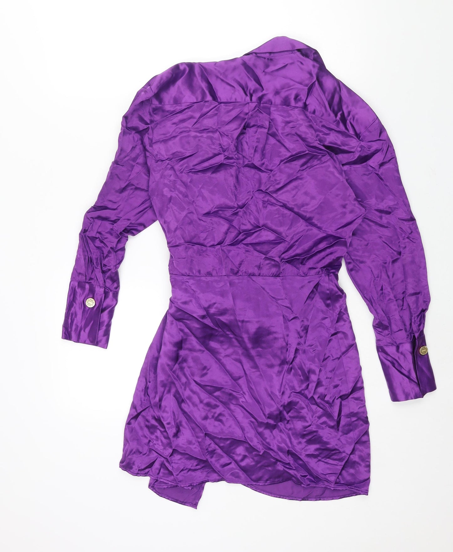 Zara Womens Purple Polyester Wrap Dress Size XS Collared Tie