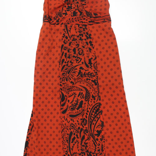 Topshop Womens Red Geometric Polyester Maxi Size 10 V-Neck Zip - Front Slits Panelled