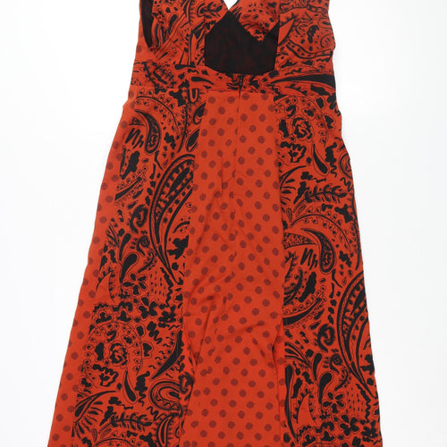 Topshop Womens Red Geometric Polyester Maxi Size 10 V-Neck Zip - Front Slits Panelled