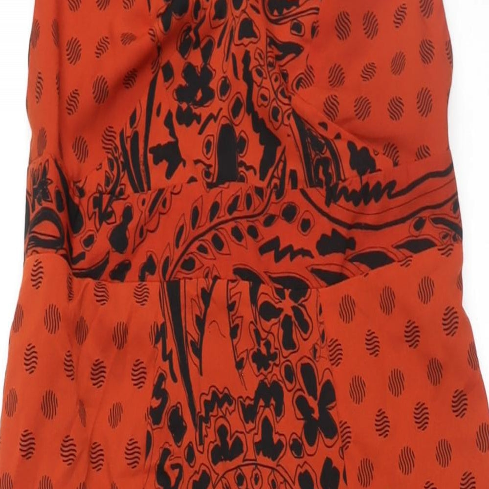 Topshop Womens Red Geometric Polyester Maxi Size 10 V-Neck Zip - Front Slits Panelled