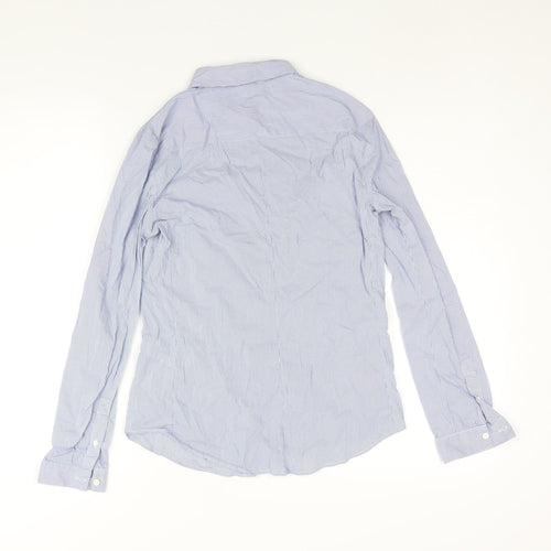 French Connection Womens Blue Striped Cotton Basic Button-Up Size 8 Collared