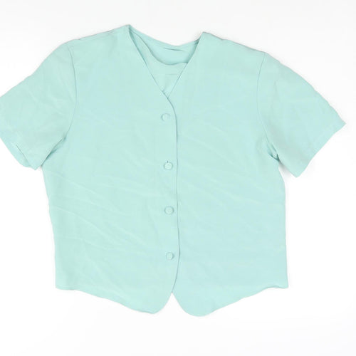 St Michael Womens Blue Polyester Basic Blouse Size 10 V-Neck