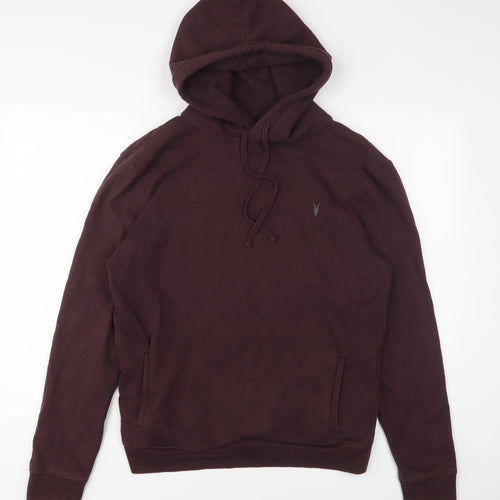 AllSaints Mens Red Cotton Pullover Hoodie Size S