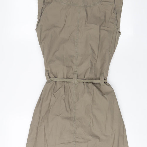 Miss Selfridge Womens Green Cotton A-Line Size 8 Collared Button - Belted