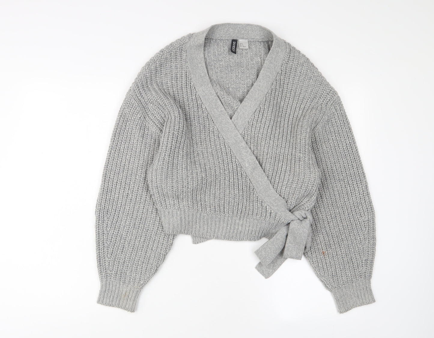 H&M Womens Grey V-Neck Acrylic Cardigan Jumper Size S