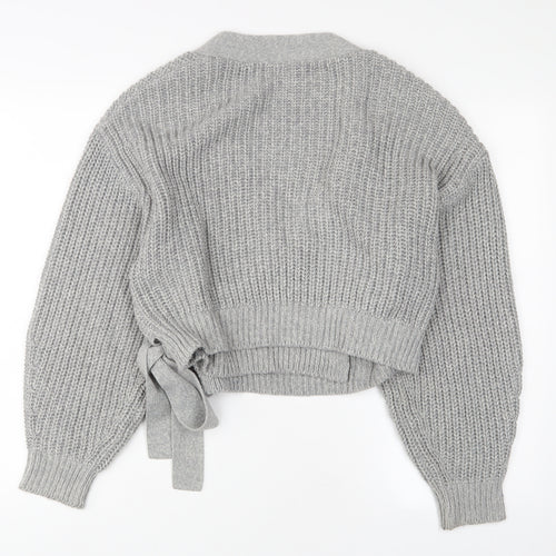 H&M Womens Grey V-Neck Acrylic Cardigan Jumper Size S