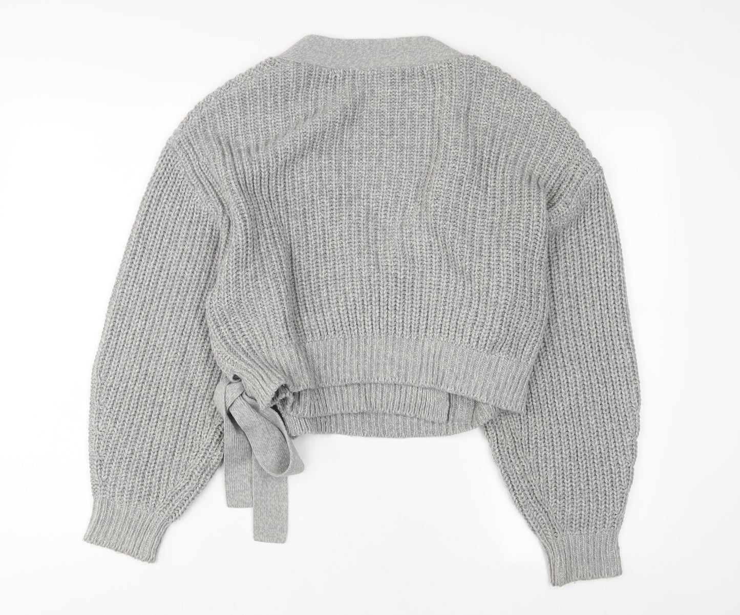 H&M Womens Grey V-Neck Acrylic Cardigan Jumper Size S