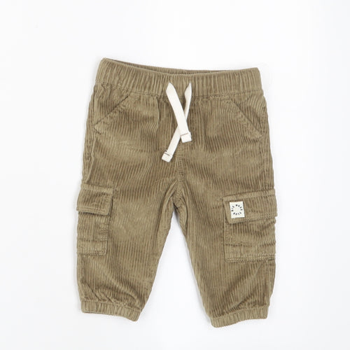 F&F Boys Beige Cotton Cargo Trousers Size 3-6 Months Drawstring