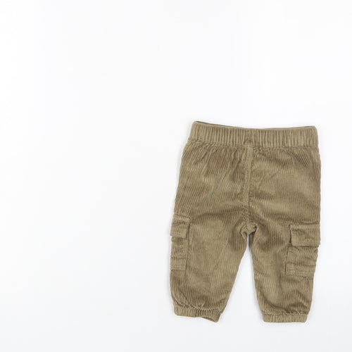 F&F Boys Beige Cotton Cargo Trousers Size 3-6 Months Drawstring