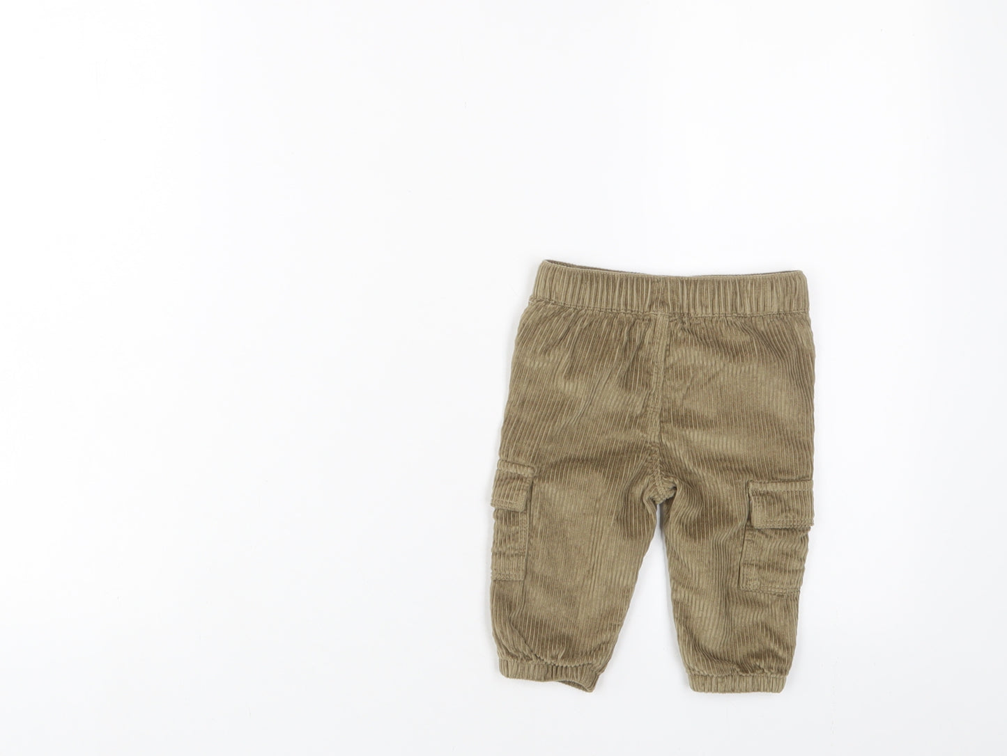 F&F Boys Beige Cotton Cargo Trousers Size 3-6 Months Drawstring