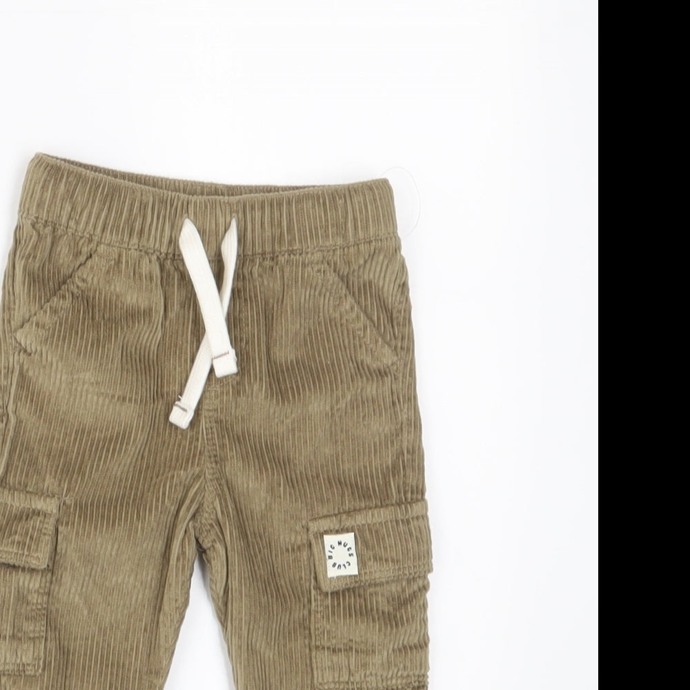 F&F Boys Beige Cotton Cargo Trousers Size 3-6 Months Drawstring