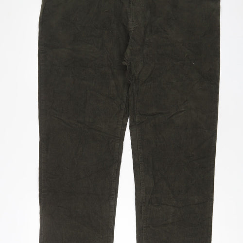 Marks and Spencer Mens Green Cotton Trousers Size 40 in L33 in Regular Zip - Long Leg