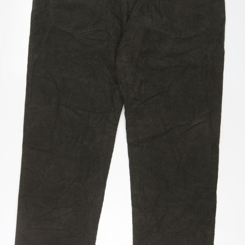 Marks and Spencer Mens Green Cotton Trousers Size 40 in L33 in Regular Zip - Long Leg