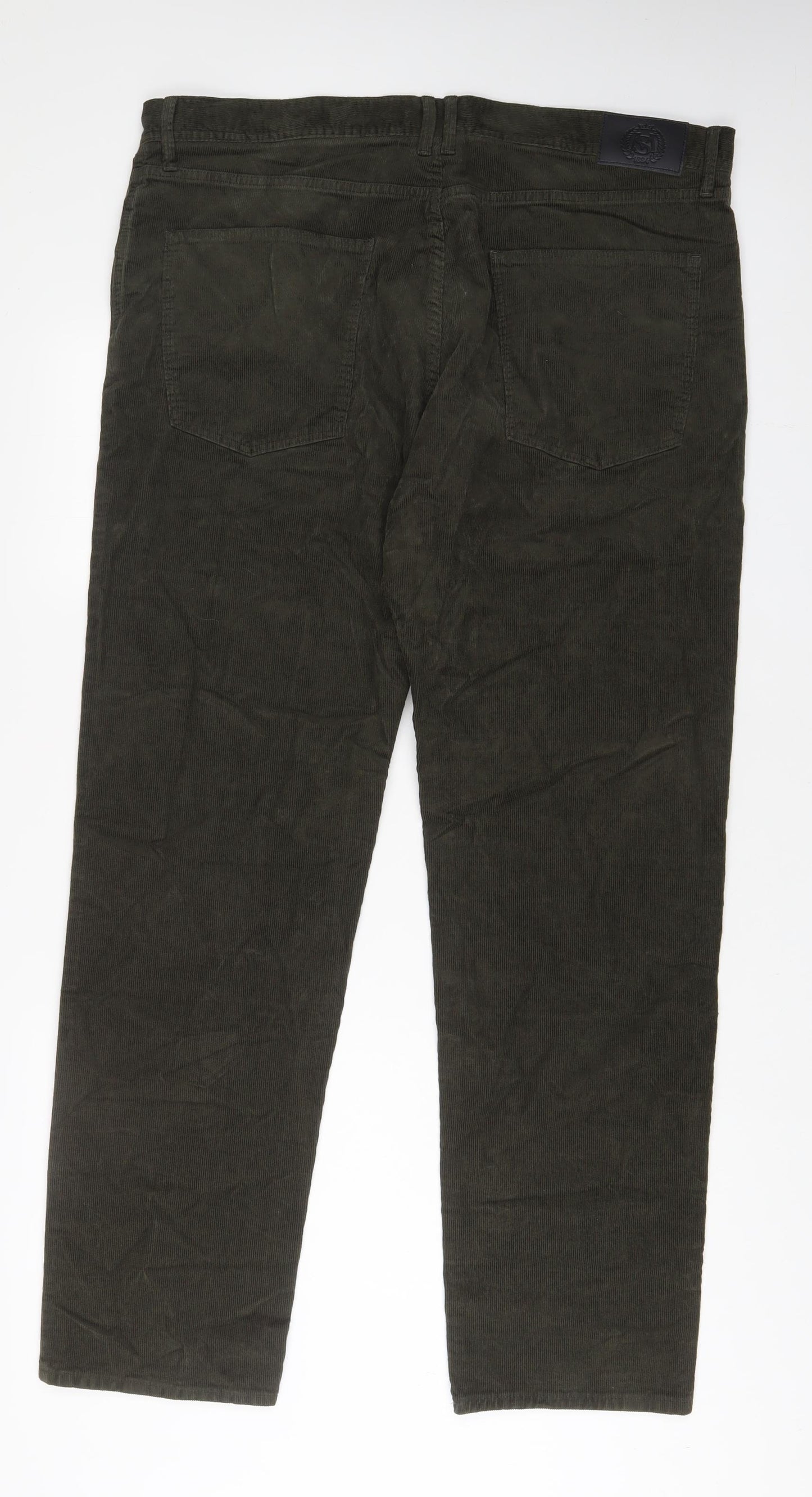 Marks and Spencer Mens Green Cotton Trousers Size 40 in L33 in Regular Zip - Long Leg