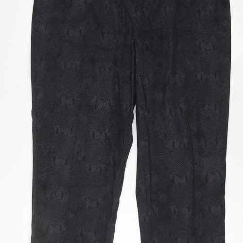 Anya Womens Grey Animal Print Cotton Trousers Size 20 L31 in Regular Hook & Eye