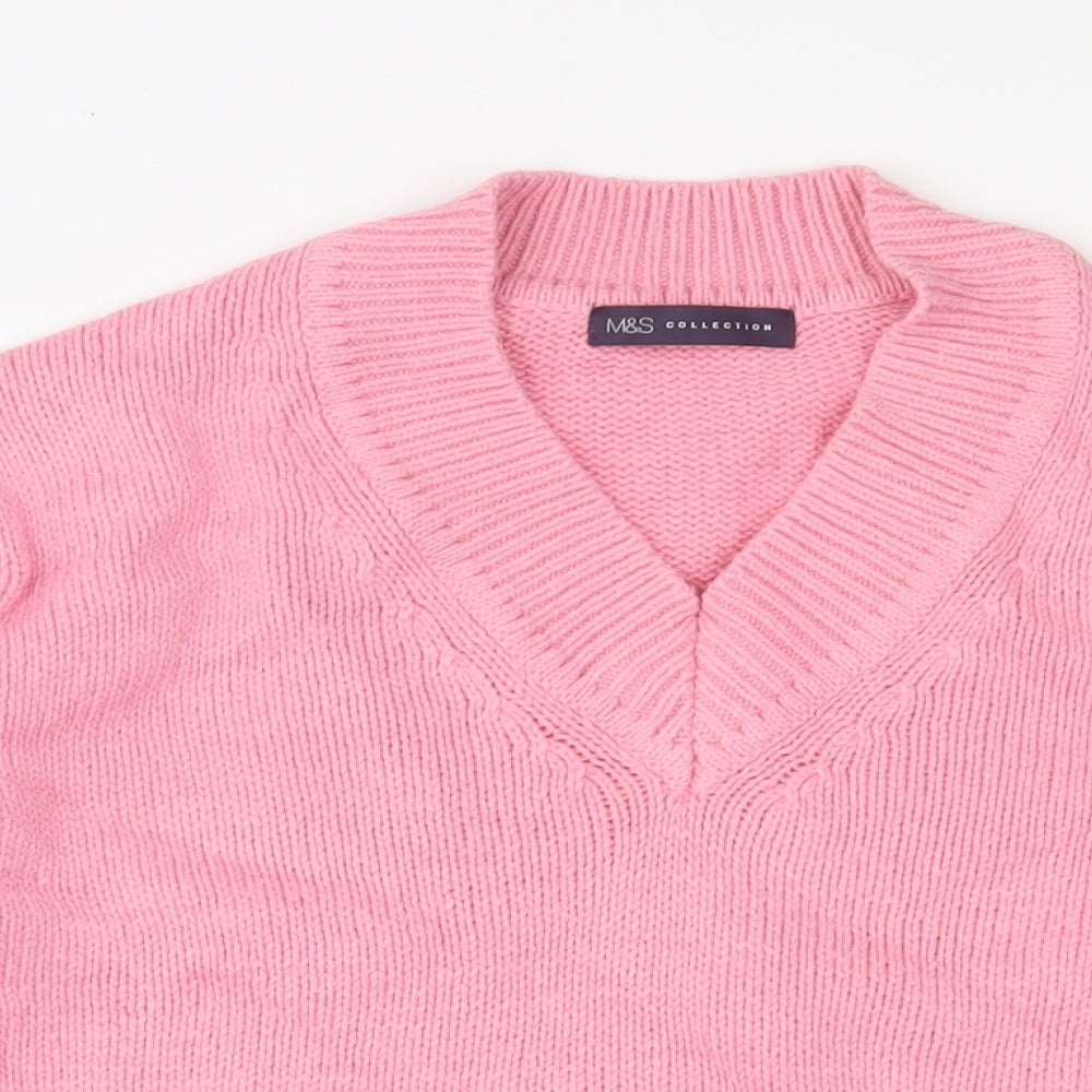 Marks and Spencer Womens Pink V-Neck Cotton Pullover Jumper Size M