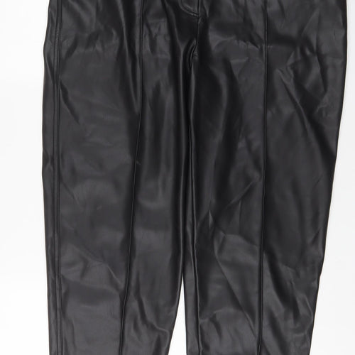 Marks and Spencer Womens Black Polyester Trousers Size 18 L26 in Regular Hook & Eye - Leather Look