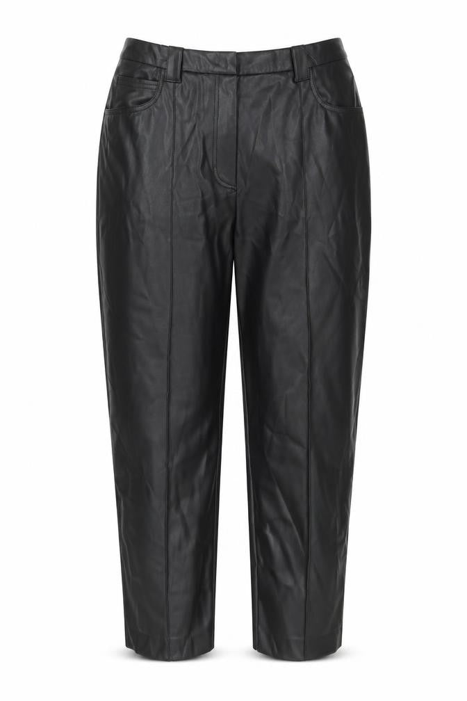 Marks and Spencer Womens Black Polyester Trousers Size 18 L26 in Regular Hook & Eye - Leather Look