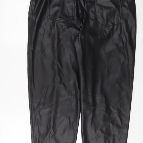 Marks and Spencer Womens Black Polyester Trousers Size 18 L26 in Regular Hook & Eye - Leather Look