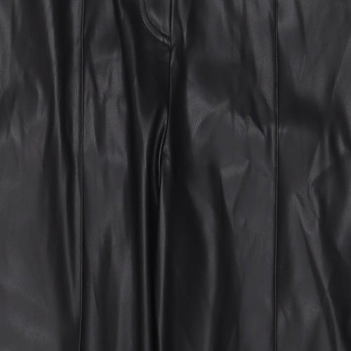 Marks and Spencer Womens Black Polyester Trousers Size 18 L26 in Regular Hook & Eye - Leather Look