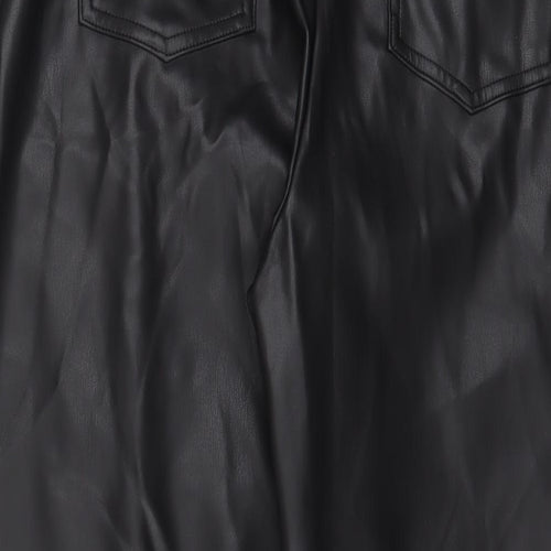 Marks and Spencer Womens Black Polyester Trousers Size 18 L26 in Regular Hook & Eye - Leather Look