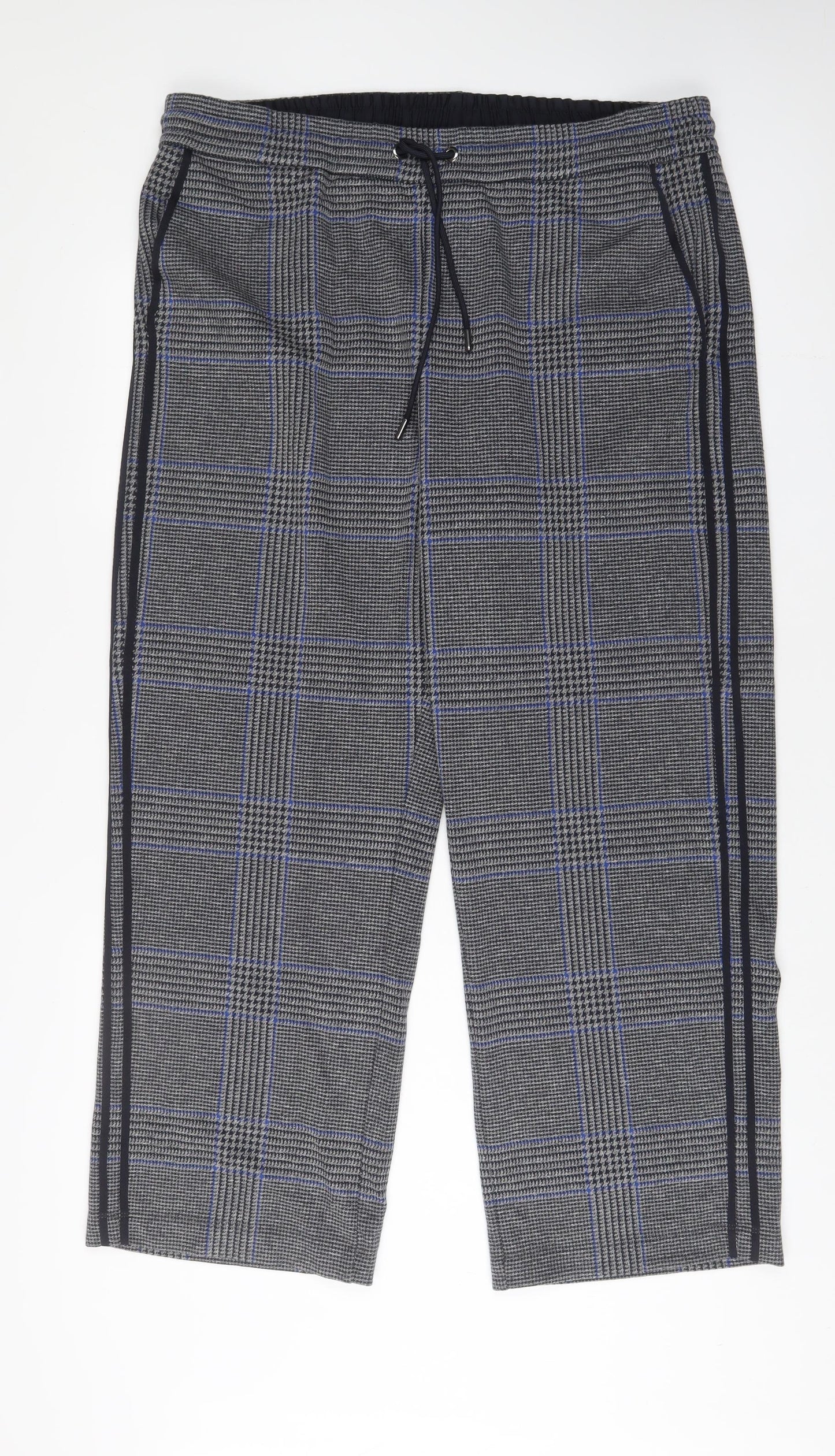 Marks and Spencer Womens Grey Plaid Polyester Trousers Size 20 L30 in Regular Drawstring