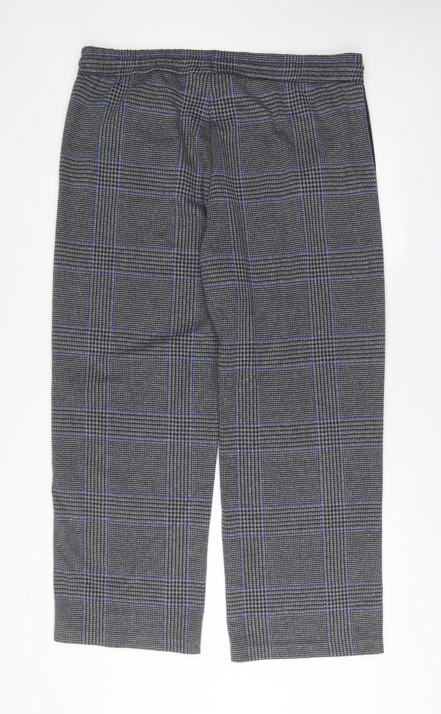 Marks and Spencer Womens Grey Plaid Polyester Trousers Size 20 L30 in Regular Drawstring
