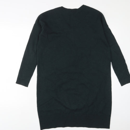 Hobbs Womens Green Wool Jumper Dress Size 10 V-Neck Pullover