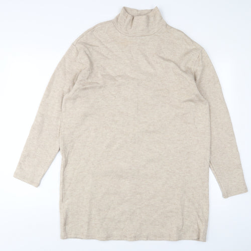 Mango Womens Beige Acrylic Jumper Dress Size M High Neck Pullover