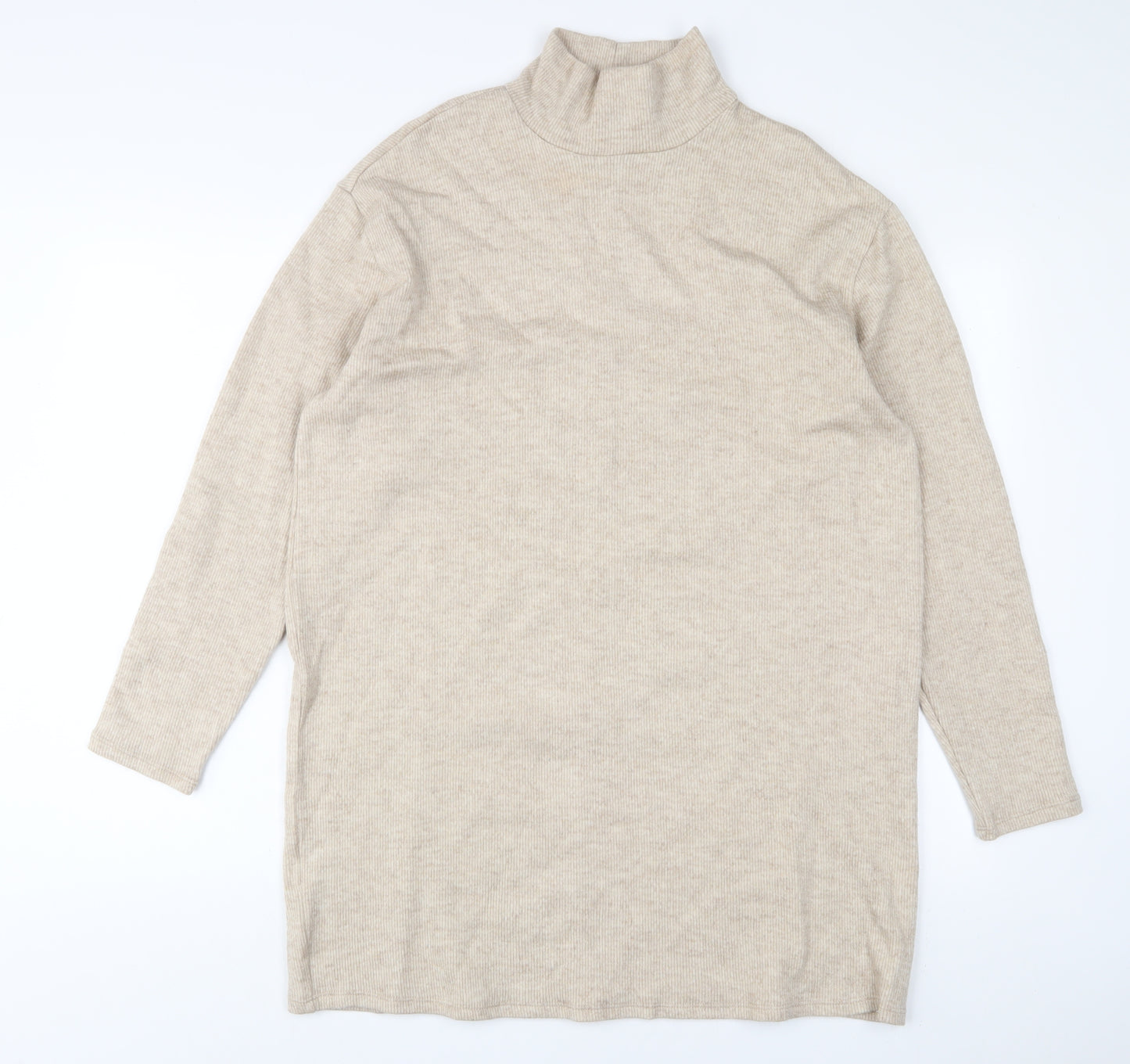 Mango Womens Beige Acrylic Jumper Dress Size M High Neck Pullover