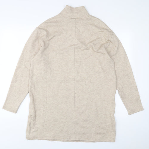 Mango Womens Beige Acrylic Jumper Dress Size M High Neck Pullover