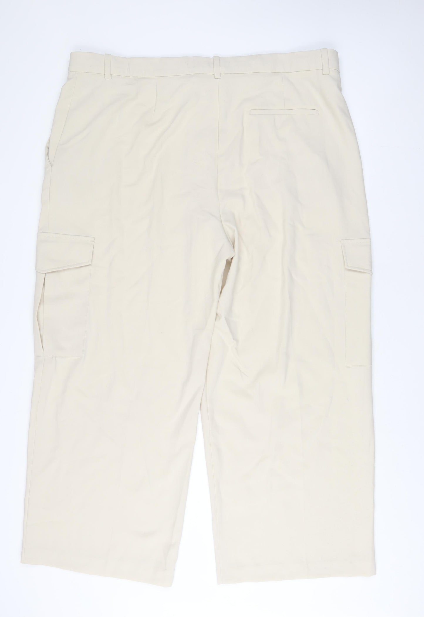 Marks and Spencer Womens Beige Polyester Trousers Size 24 L30 in Regular Hook & Eye