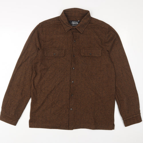 Native Youth Mens Brown Polyester Button-Up Size L Collared Button