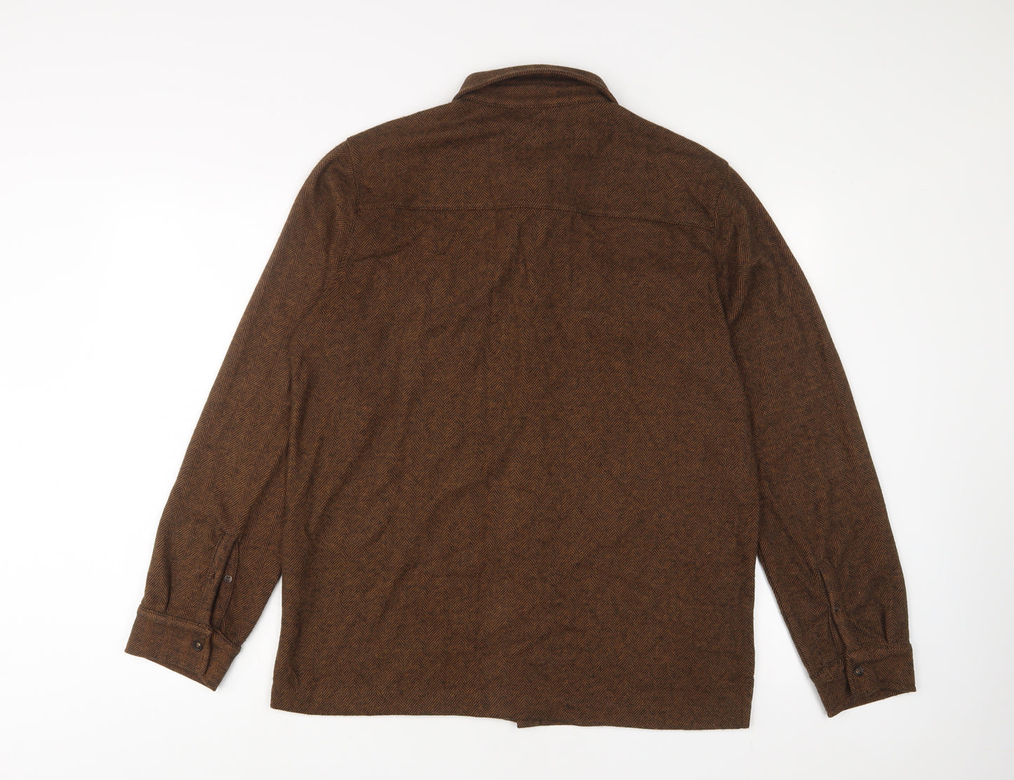 Native Youth Mens Brown Polyester Button-Up Size L Collared Button