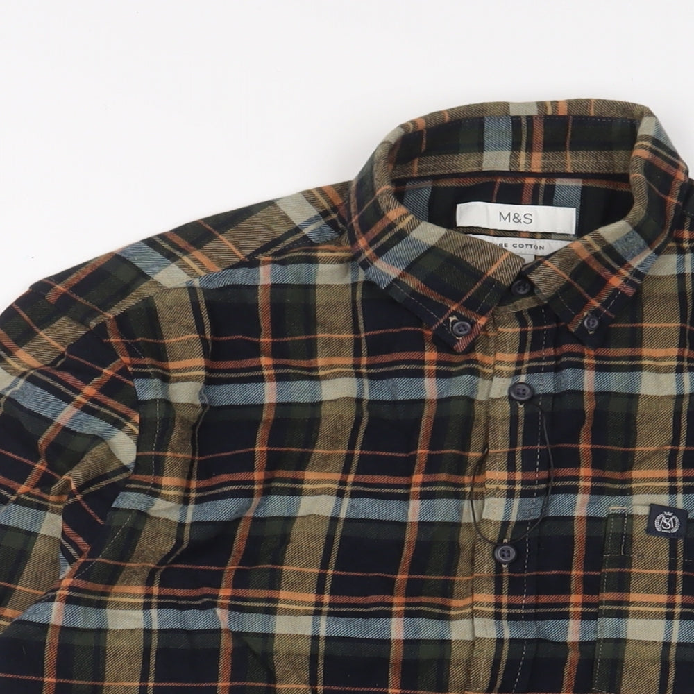 Marks and Spencer Mens Multicoloured Plaid Cotton Button-Up Size S Collared Button