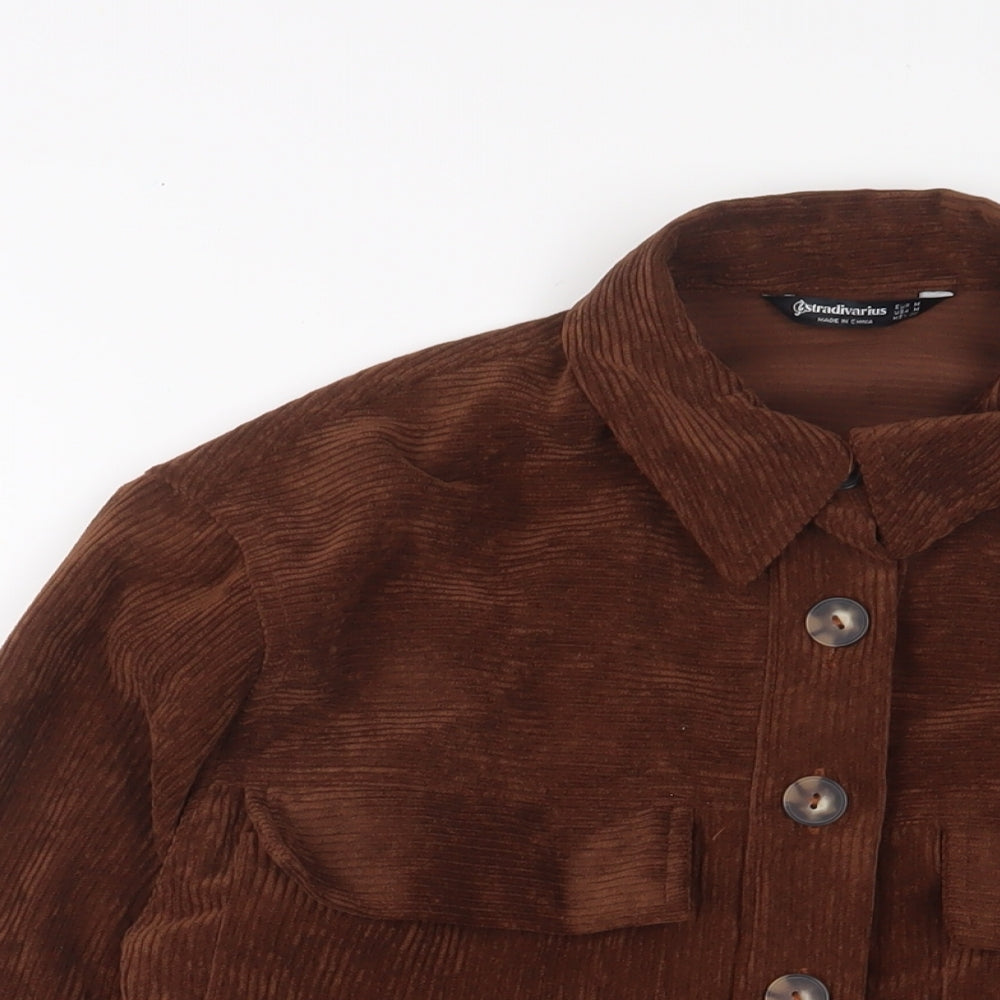 Stradivarius Womens Brown Cotton Basic Button-Up Size M Collared