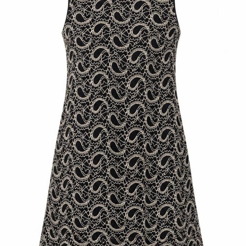 Izabel London Womens Black Geometric Nylon A-Line Size 10 Boat Neck Pullover