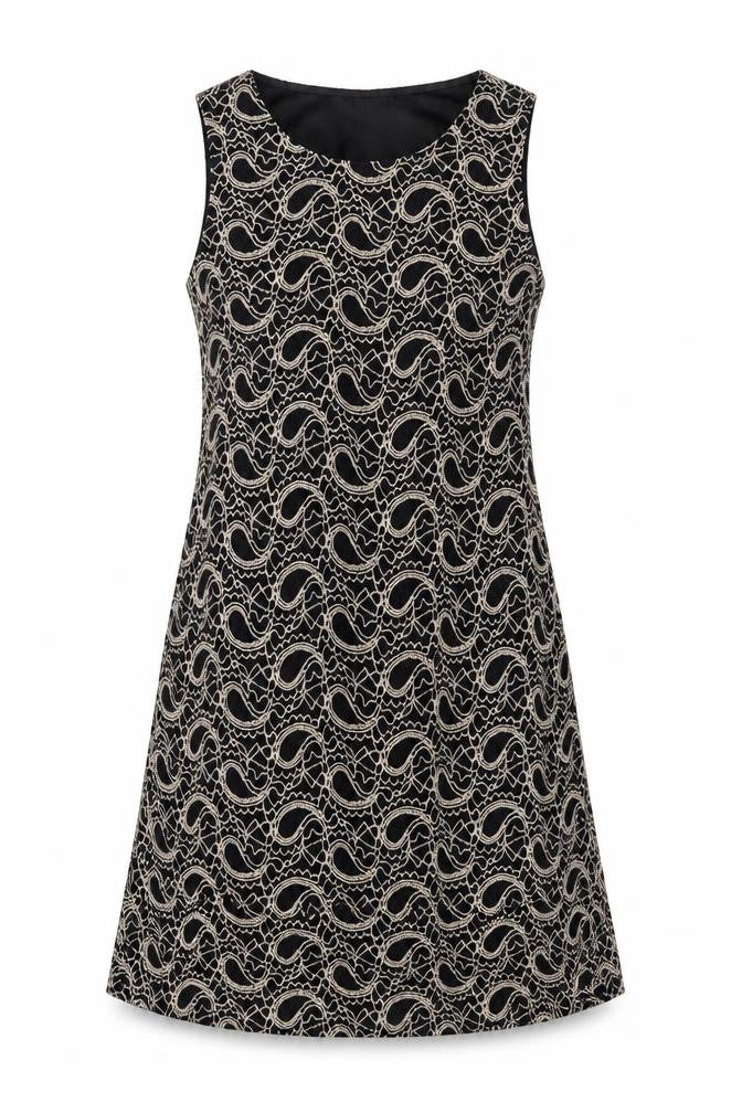 Izabel London Womens Black Geometric Nylon A-Line Size 10 Boat Neck Pullover