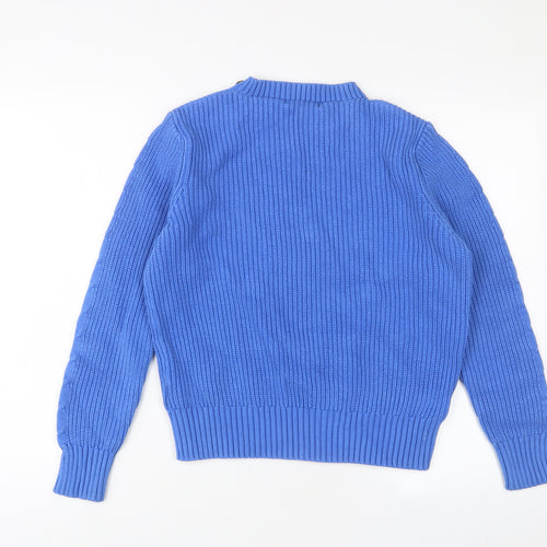Marks and Spencer Womens Blue Crew Neck Cotton Pullover Jumper Size M - Buttons