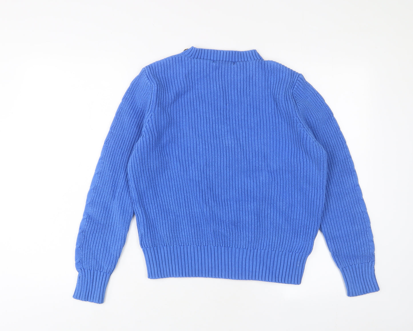 Marks and Spencer Womens Blue Crew Neck Cotton Pullover Jumper Size M - Buttons