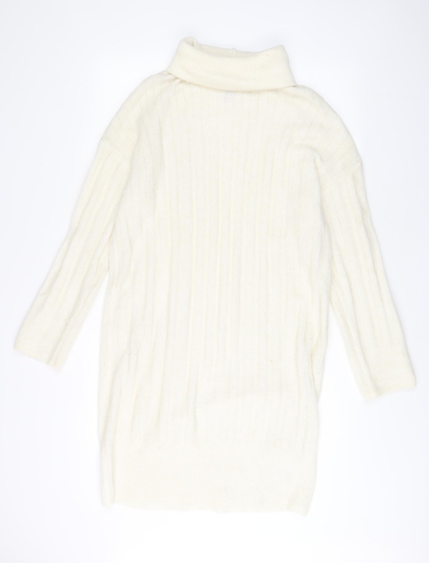New Look Womens Ivory Acrylic Jumper Dress Size M Roll Neck Pullover