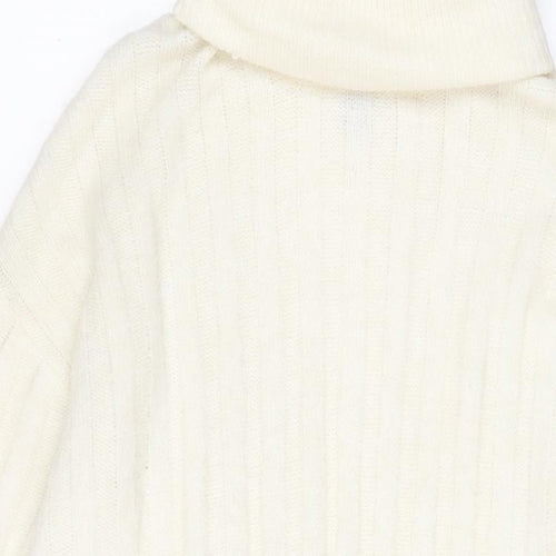 New Look Womens Ivory Acrylic Jumper Dress Size M Roll Neck Pullover